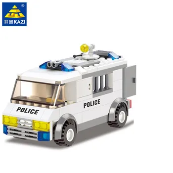 KAZI 135Pcs Pilsētas Policijas uzraudzībā Van Automašīnu Celtniecības Bloki Komplekti Modelis Brinquedos Ķieģeļi Izglītojošas Rotaļlietas Bērniem