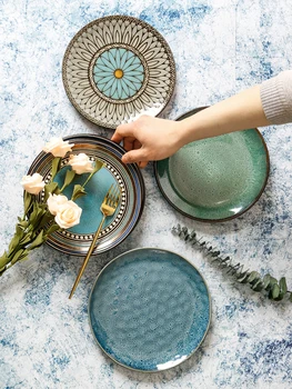 Keramikas dzīvoklis plate Radošo ēdiens plāksnes Japāņu vintage galda piederumi mājsaimniecības suši plāksnes Apaļā plāksne krāsns mainīt personības