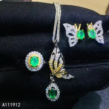 KJJEAXCMY smalkas rotaslietas dabas Emerald 925 sterling sudraba sieviešu dārgakmens, kulons, kaklarota, auskari, gredzens, kas atbalsta testa luksusa