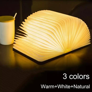 Koka Radošo 3 Krāsas, 3D LED Locīšanas Grāmatu Gaismas Guļamistaba Nakts Gaisma USB Uzlādējams Bezvadu Nolasīšanas Galda Lampa Decoratio