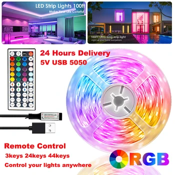 Krāsu RGB LED Strip Gaismas Istabas Interjeru TV LED Apgaismojums 5v USB 5050 5m 10 m 15 m 20 m LED Sloksnes Ziemassvētku Nama Dekorēšana Apgaismojums