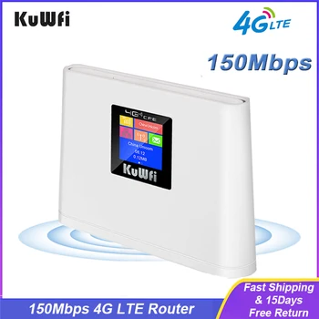 KuWfi Wifi Router 150Mbps Bezvadu LTE Modema Atslēgt Hotspot CAT4 Maršrutētāja WAN/LAN Ports, 3G/4G Sim Kartes Slots Smart LCD Displejs
