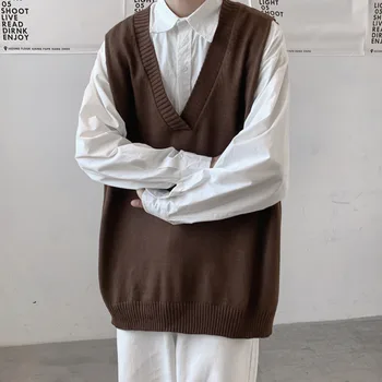 Lielgabarīta V-veida kakla Džemperis Veste Vīriešiem Silts Modes Gadījuma Trikotāžas Džemperis Vīriešiem korejas Brīvs Džemperis bez Piedurknēm Vīriešu Džemperis, Apģērbs