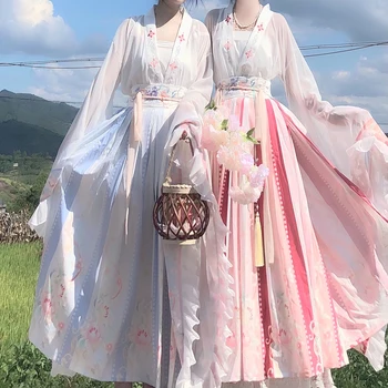 Liels Viļņotas Piedurknēm Oriģinālā Ķīnas Hanfu Uzvalks Princese Kleita Sievietēm Pasaku Tautas Tērpu Apģērbu, Sieviešu Wei Jin Dinastijas Pavasarī