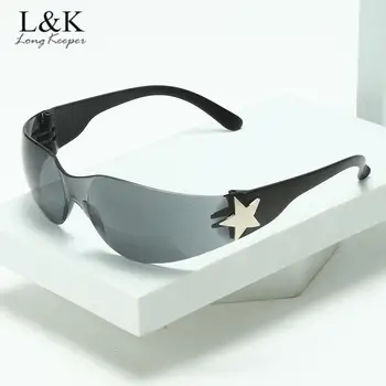 Longkeeper Zīmola Dizaineru Sieviešu Saulesbrilles Vīriešiem Brilles Uv400 Toņos bez apmales Vienā Gabalā Y2K Punk Piecu Zvaigžņu, Saules Brilles Ieplests