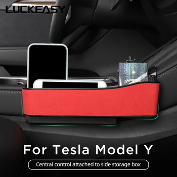 LUCKEASY Par Tesla Model3 Y 2021-2023 Auto Centrālās Vadības Karājas Pusē Uzglabāšanas Kaste Mobilā Tālruņa Turētāju Automašīnas salona Piederumi