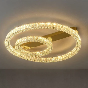 Luksusa Gredzenu Griestu Lampas Modernās Guļamistabas, Dzīvojamā Istaba Kristāla Griestu Lampas Zelta Spīdumu Aptumšojami LED Griestu Piekariņu Gaismas