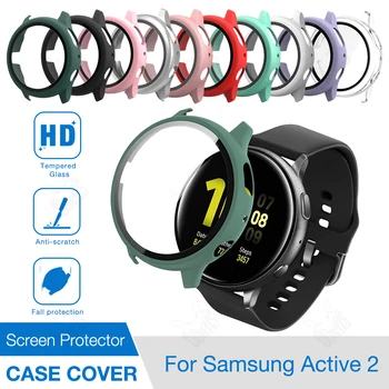 Matēts Case + Screen Protector for Samsung Galaxy Skatīties Active 2 40MM 44MM Smartwatch Aizsardzības pārklājums Ar Rūdīta Stikla Apvalks
