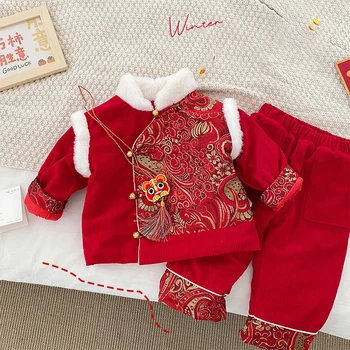 Meiteņu Rudens un Ziemas Hanfu Tradicionālā Ķīniešu Stilā Zēniem Jauno Gadu Drēbes, Ziemas Apģērbs, Bērnu Sabiezējumu Kostīmi Uzvalks