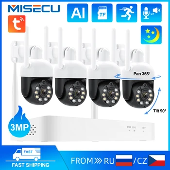 MISECU 3MP Bezvadu Videonovērošanas Kameras Sistēma Ar 8CH Tuya Wifi VRR Komplekts, Krāsa Nakts Redzamības 2-way Audio / Drošības Kameru