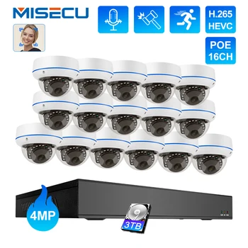 MISECU CCTV 16CH 4MP POE Kameras Drošības Sistēmas Face Detect Vandalproof Audio Ierakstu E-pasta Brīdinājumu, Video Novērošanas VRR Komplekts