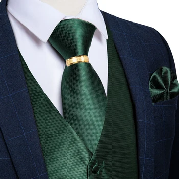 Modes Vīriešu Zaļās Vestes Zīda Žakarda Audumi Oficiālu Gadījuma Veste Zeķubikses Gredzenu, aproču pogas Lakatiņu noteikti Uzvalks vai Smokings