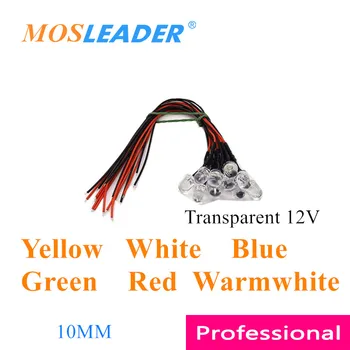 Mosleader 500pcs 10MM 12V LED ar vadu 20CM Dzeltens, Balts, Zils Zaļš Sarkans Warmwhite Pārredzamu iepriekš uzstādīti Diožu Gaismas