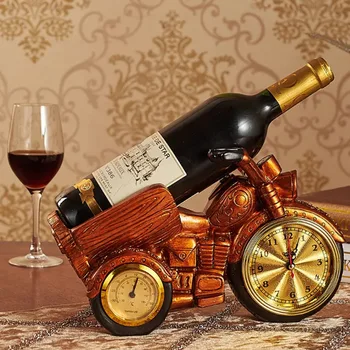 Motociklu un Pulkstenis Vīna Plaukts Dekoratīvie Countertop Vīna Pudeles Turētājs Sveķu Luksusa Mājas Skulptūras Dekori un Figūriņas