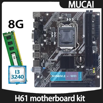 MUCAI H61 DDR3 Mātesplates 8GB 1600 RAM Atmiņas Ar Intel Core i3 3240 CPU Procesors Un LGA 1155 Komplekts Komplekts PC Dators