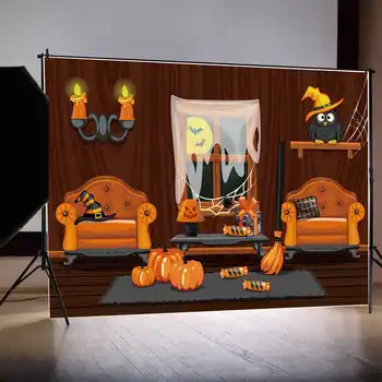 MĒNESS.QG Fons Sarkans Aizkars Logu Halloween Bērnu Dzīvojamā Istaba Photo Booth Fona Ķirbju Konfektes Pūce Dīvāns Dēļu Puse Aksesuāri