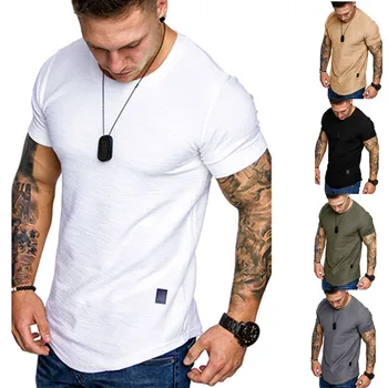 NĒ.2 A1676 Jaunu Vīriešu T-krekls Slim Fit O-veida kakla Īsām Piedurknēm Muskuļu Fitnesa Gadījuma Hip Hop Kokvilnas Top Vasaras Modes Pamata