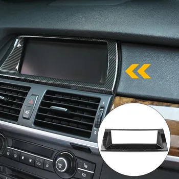 Oglekļa Šķiedras Stils ABS Interjera Centra Konsoles GPS Navigācijas Rāmja Vāks Melns BMW X5 E70 2013 2014 2015 2016 2017 2018