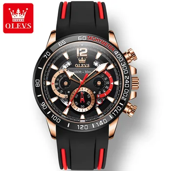 OLEVS 9936 Sporta Multi-function rokas Pulksteņi Vīriešiem, Kvarca Ūdensizturīgs Silikona Siksniņa Vīriešu rokas Pulkstenis Gaismas Chronograph Kalendārs