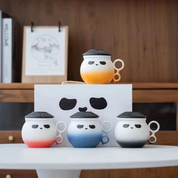 Panda Tasi Tējas Ūdens Atdalīšanas 3 Gabals Komplekts Tējas Tase Piena Kafijas Tasi Ziedu Tējas Dzērienu, Keramikas Krūzes Biroja Mājas Biznesa Dāvanu