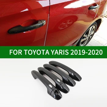 PAR 2019-2020 TOYOTA YARIS automašīnu durvju roktura vāciņš，oglekļa šķiedras raksts roktura vāciņš melns