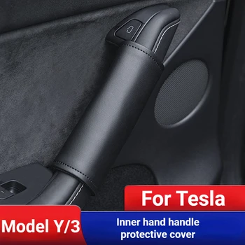 Par Tesla 2020-2023 Modelis 3 Modelis Y Automašīnu Durvju Iekšējo Rokturi Zamšādas Aizsardzības Piedurkņu Apdare Segtu Interjeru Pielāgot Piederumi