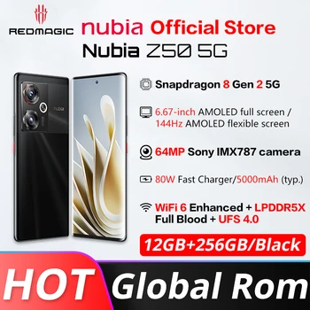 Pasaules Rom Nubia Z50 5G 12 GB RAM un 256 gb ROM 6.67 collu 144Hz Izliektas elastīgs displejs, Snapdragon 8 Gen 2 Octa Core 50MP Dual Camera