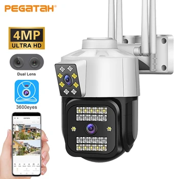 PEGATAH 4MP Drošības IP Kamera Outdoor Dual-Objektīvs, 10X Zoom Color Nakts Redzamības Auto Izsekošana, Video Novērošanas CCTV kameras PTZ Kameras