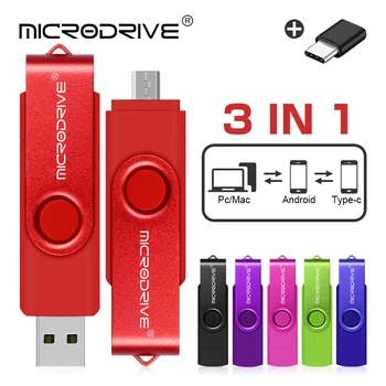 Pen Drive 3 in 1 OTG C Tipa Flash Drive 32GB 64GB, 128GB USB 2.0 Flash Drive, Memory Stick Pendrive Android glabāšanas ierīcēm