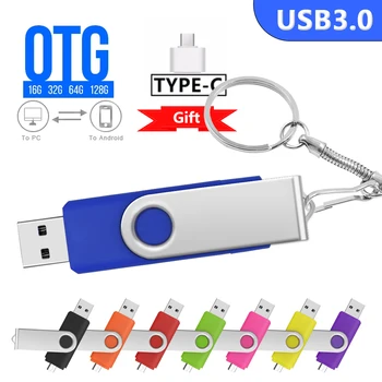 Pen Drive OTG USB 3.0 Flash Drive 64GB, 128GB un 256 gb 3 in 1 flash diski memoria usb pendrive Tipa C Viedtālrunis