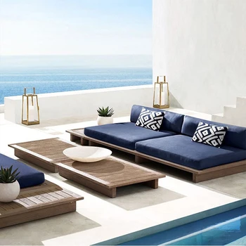 Pielāgota Ziemeļvalstu āra teak dīvāns ūdensizturīgs sauļošanās villa pagalma dzīvojamā istabā vienu, vienkāršu, atpūtas masīvkoksnes