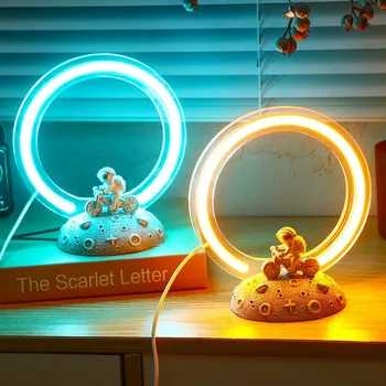 Radošuma Astronauts smilšu pulkstenis Smilšu Glezniecību, Galda Lampas, 3D plūstošās smiltis Gredzenu Gaismas Guļamistaba Deco LED Nakts Gaisma naktsgaldiņš Lampas