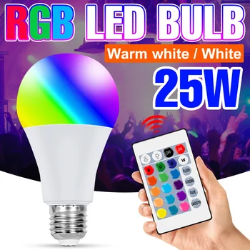 RGB LED Lampas 220V Spuldzes E27 LED Regulējamas Gaismas Smart Kontroles Lampa Krāsains Ampoule 20W 25W Apaļā Spuldze Mājas Apdare