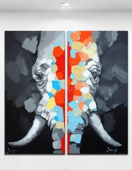 Roku Apgleznoti Indijas Abstrakti Krāsains Zilonis Nazis Eļļas Glezna uz Audekla Karikatūra Dzīvnieku Siena Pants 2 Panles Mājas Apdare