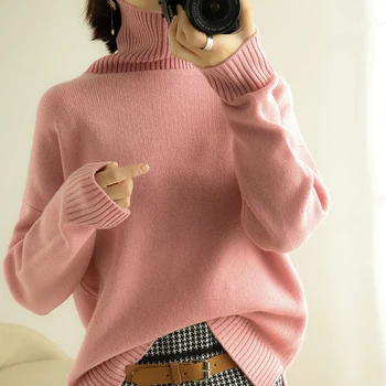rudenī un ziemā, augsta apkakle kašmira džemperis sieviešu apģērbu sabiezējumu brīvs džemperis 2020 