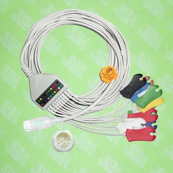 Saderīgs ar 12pin Mindray EKG 10 radīt viengabala EKG kabelis un Klipu leadwires,IEC, vai AHA.