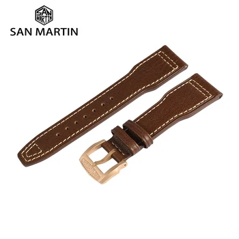 San Martin Izmēģinājuma Horween Pātagot Ādas Watchband 20mm 22mm Skatīties Jostas Vīriešiem Siksnas Ātri Atbrīvot Pavasara Bārs Retro Pin Sprādzes