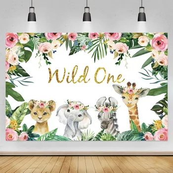 Savvaļas Vienu Fons, Džungļu Safari Dzīvnieku Zēni, Meitenes, 1. Dzimšanas dienas svinības Vinila Fons Fotogrāfija Photo Booth Studio Banner
