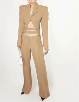Seksīgs Modes Sievietes Tērps Uzstādīt Žakete+Bikses 2 Gabali Dobi Zaudēt Mežģīnes Up Jaka Apģērbs Gadījuma Seksīgu Meiteni, Streetwear Mētelis Noliktavā