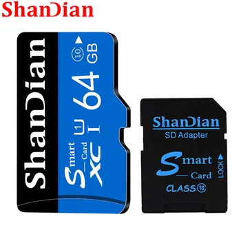 SHANDIAN Atmiņas karti, labāko Smart Atmiņas karte SD 64GB, 32GB 16GB 8GB 128GB class10 TF kartes Smartsd Pen drive Blue Black SDcard