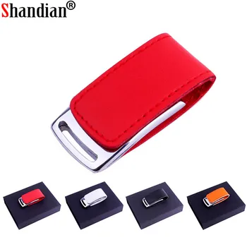 SHANDIAN radošo Apvalks ādas rokas USB+kārba 4GB 8GB 16GB 32GB 64GB keychain Pendrive 64GB flash Memory stick Pen Drive