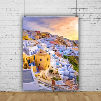 SHENGYONGBAO Dekorācijas Santorini Sala, Grieķija un Gleznainu Tradicionālu Baltā Nama Fotogrāfijas Fona XL-01