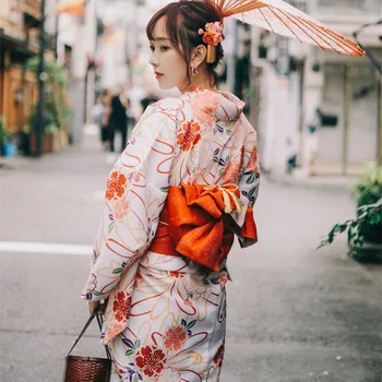Sieviete Elegants Yukata Japānas Tradicionālo Kimono Kleita Ziedu Drukāt Haori Japāna Vienotu Vintage Skatuves Šovs, Kas Veic Kostīms