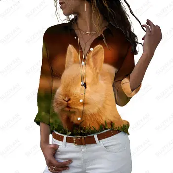 Sieviešu Cute Dzīvnieku Print garām Piedurknēm Polo Krekls Vasaras Modes Gadījuma Plus Size Jaciņa Temperaments Dienas Harajuku Sieviešu Tops