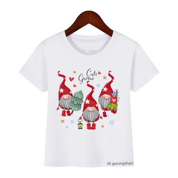 Smieklīgi Zēnu T-Shirst Dārza Rūķu Ziemassvētku Apģērbs Vasaras Harajuku Kawaii Bērniem Tshirts Topi Gadījuma Meitenēm, T Krekli Balts Tops