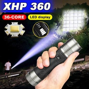 Super Spilgti XHP360 liela Jauda, Uzlādējams LED Lukturītis 18650 Akumulatoru Lāpu Kempings Medību Ūdensizturīgs Taktiskais Lukturītis