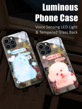 Suņu un Kaķu LED Gaismas Kvēlojošs Gaismas Rūdīts Stikls Atpakaļ Phone Gadījumā OnePlus 6T 7 7T 8 8T 9 9R 10 Ace Nord CE N10 N200 Pro