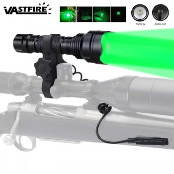 Taktiskā Medību kabatas Lukturītis 5 Režīms Fokusa Zoomable Zaļā gaisma LED Flashlamp Medību Meklēšana Gaisma+18650 akumulatora+ Mount