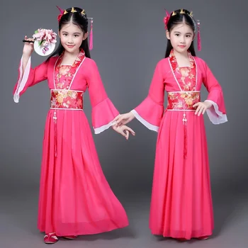 Tradicionālo Deju Faniem Ķīniešu Tradicionālā Kleita Bērniem Hanfu Red Hot Pink Debess Zila, Balta, Zaļa, Dzeltena Halloween Meitenes Kostīms