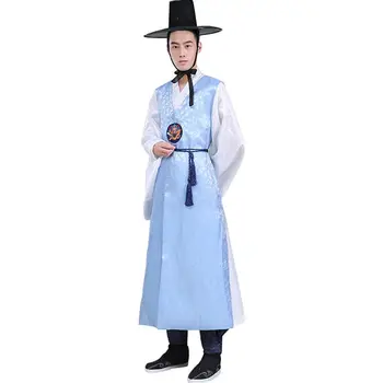 Tradicionālo Karstā Sudraba korejiešu Tradicionālās Vīriešu Hanbok Pils Kāzu korejas Etniskā Izpildes Posmā Kostīms Komplekts